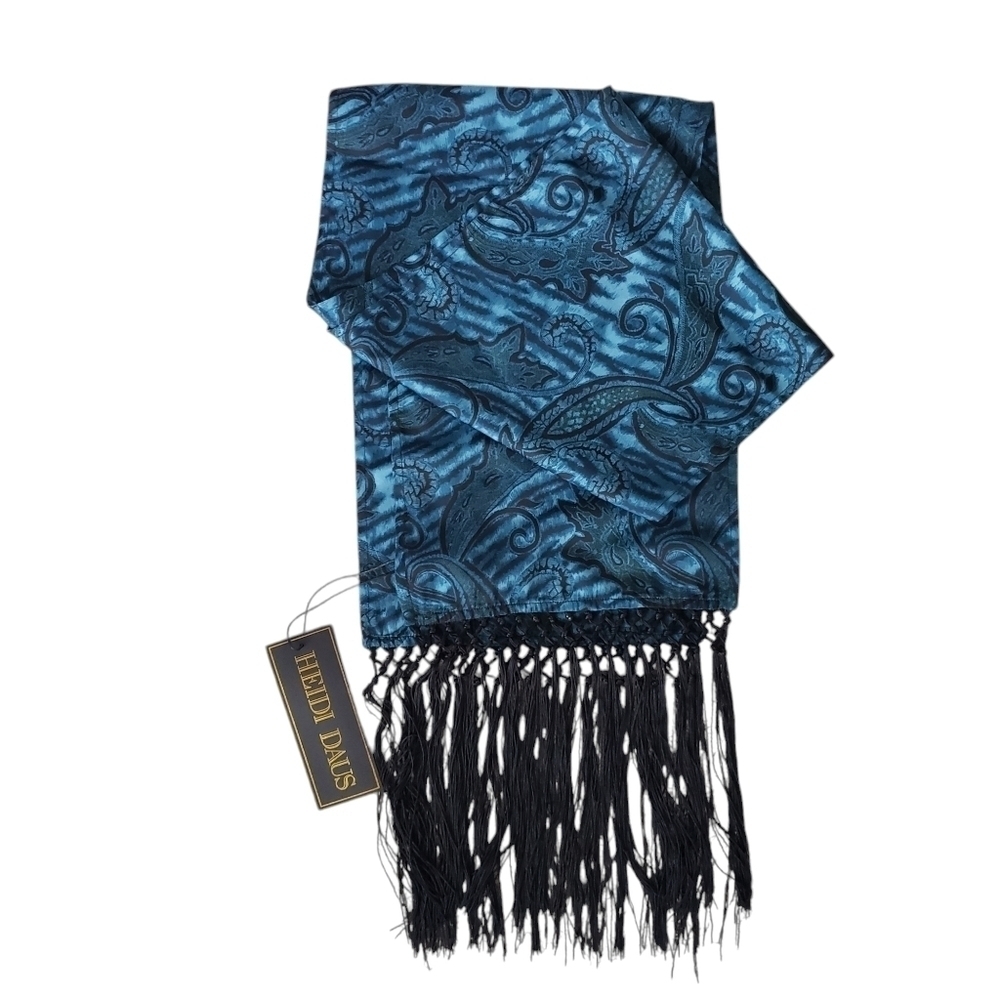 NWT Heidi Daus Luxury Evening Scarf Teal & Black Paisley Victorian Gothic